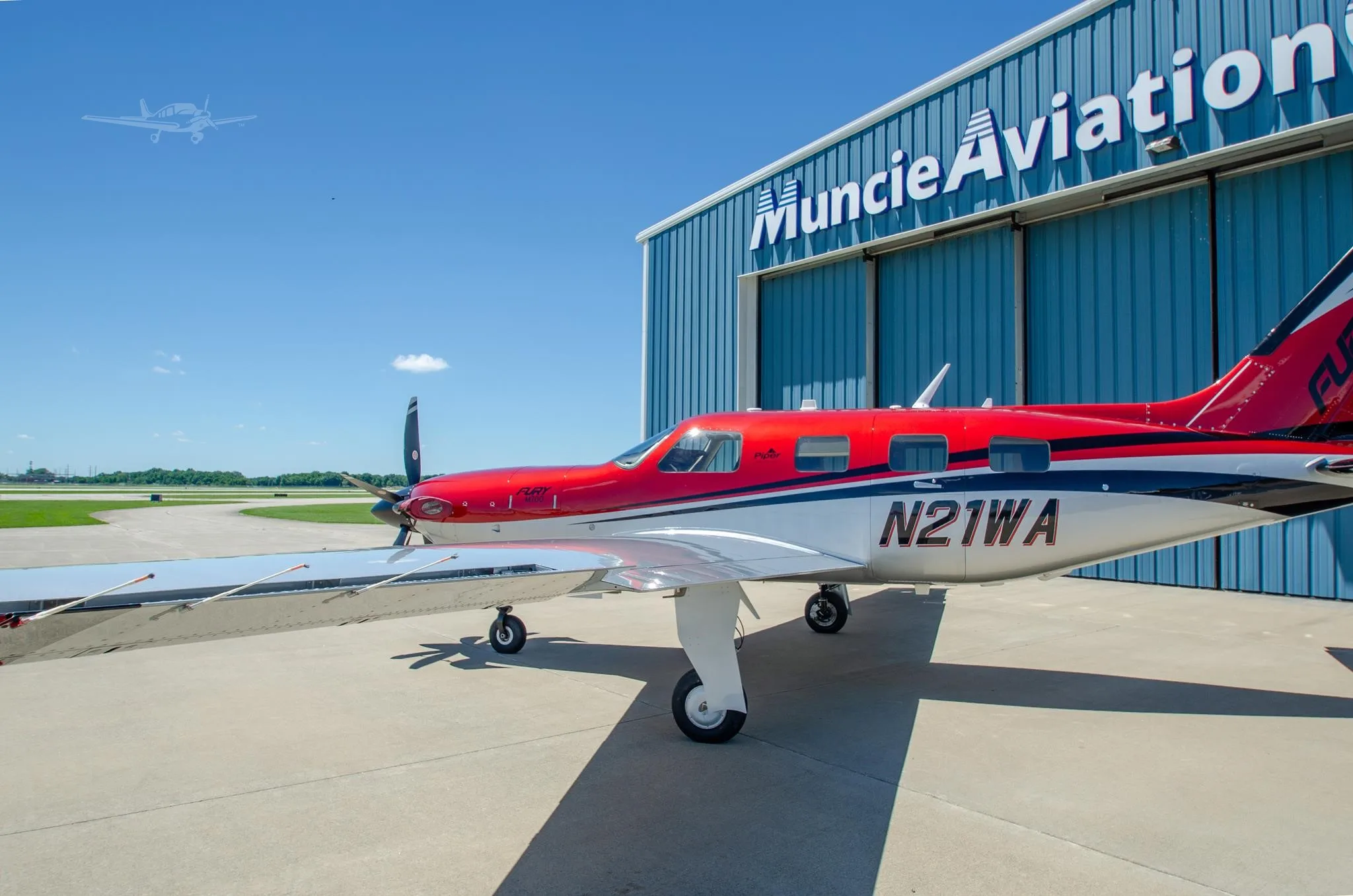 Exterior view of a 2024 PIPER M700, N21WA.