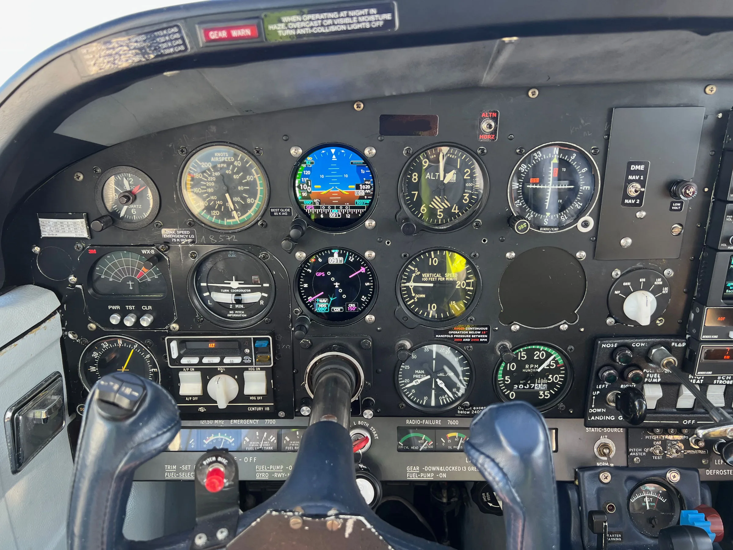Cockpit and instrument panel of a 1974 Rockwell Commander 112A.