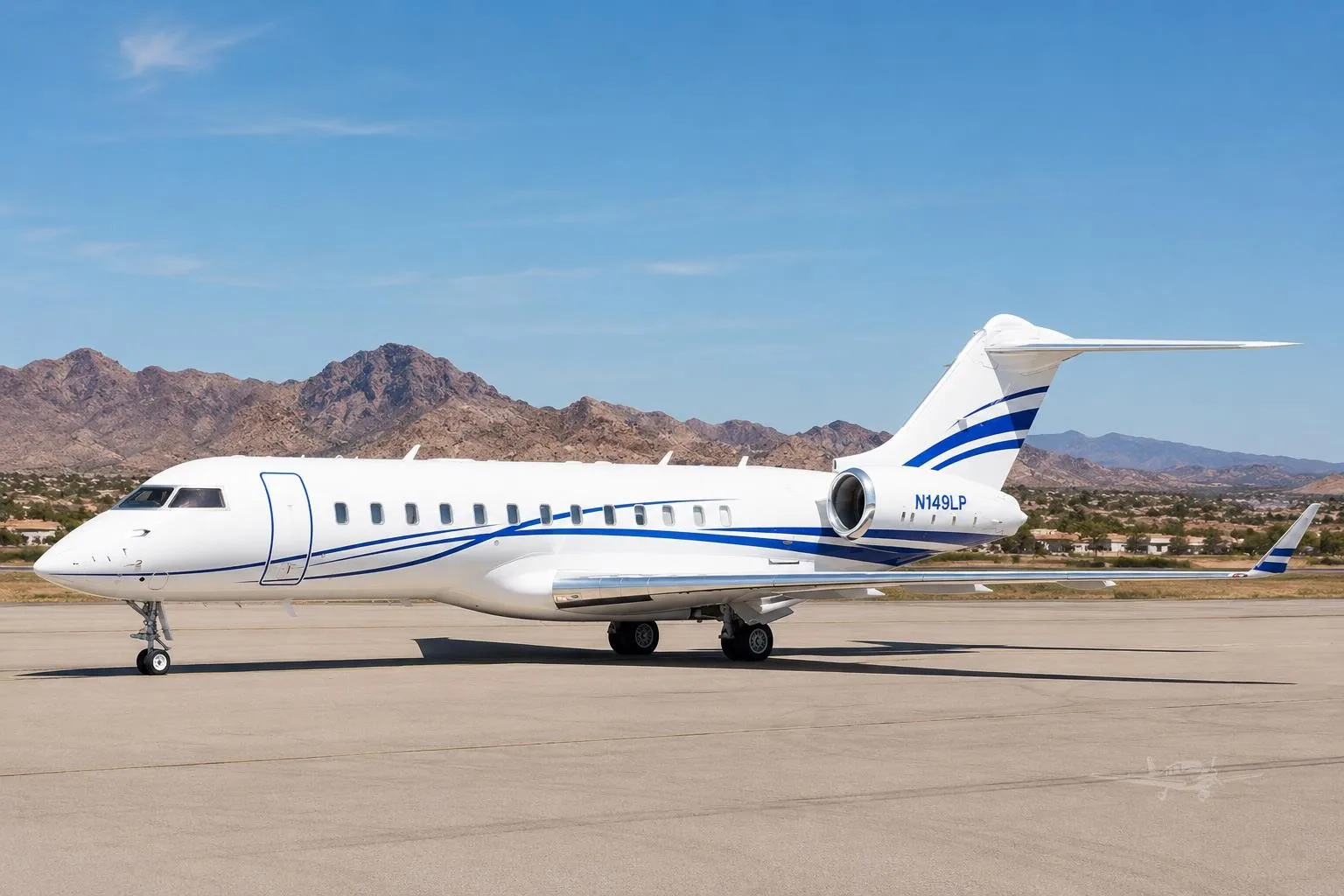 Exterior view of a BOMBARDIER GLOBAL EXPRESS.