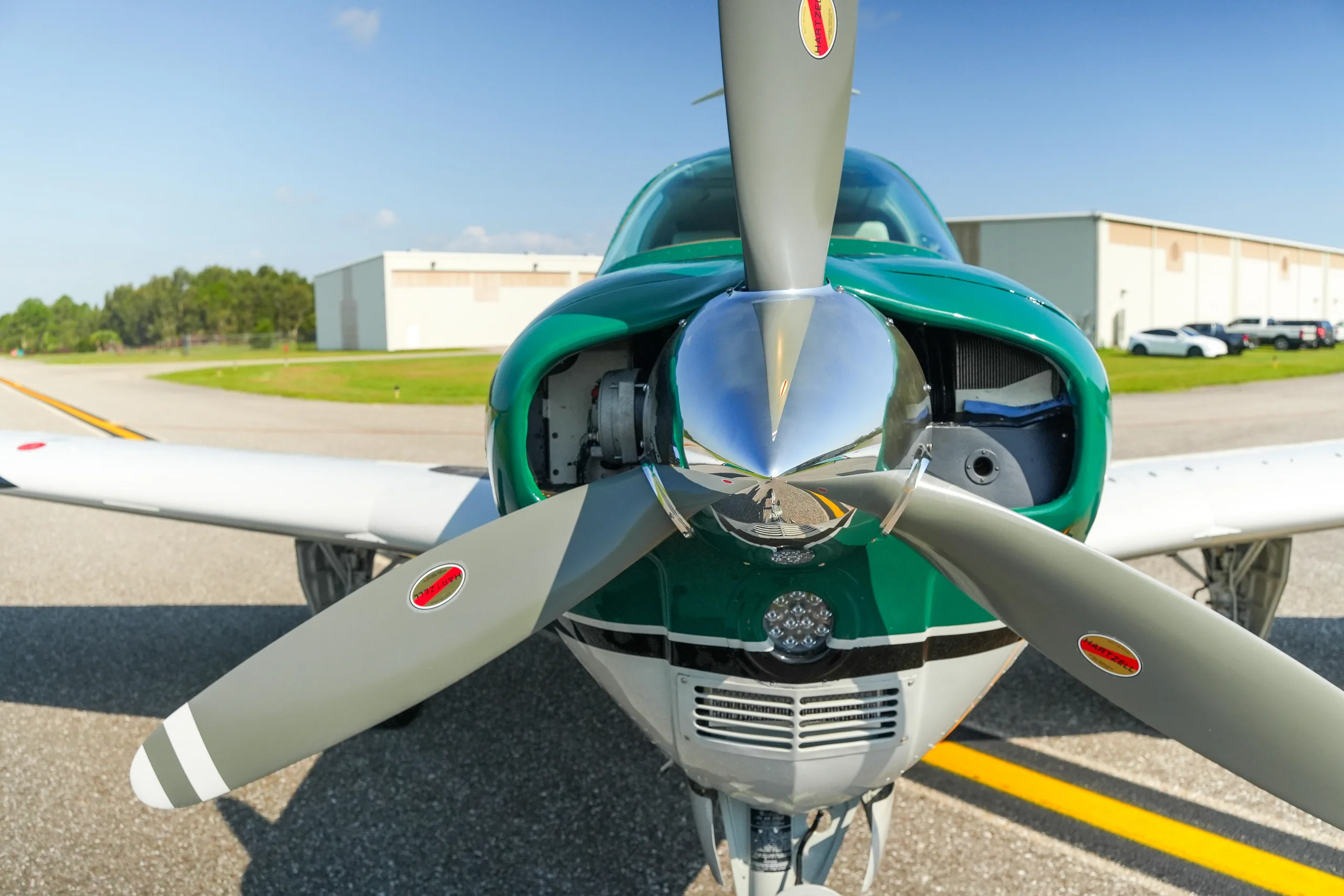 Engine detail of a 1976 Beechcraft F33A Bonanza.