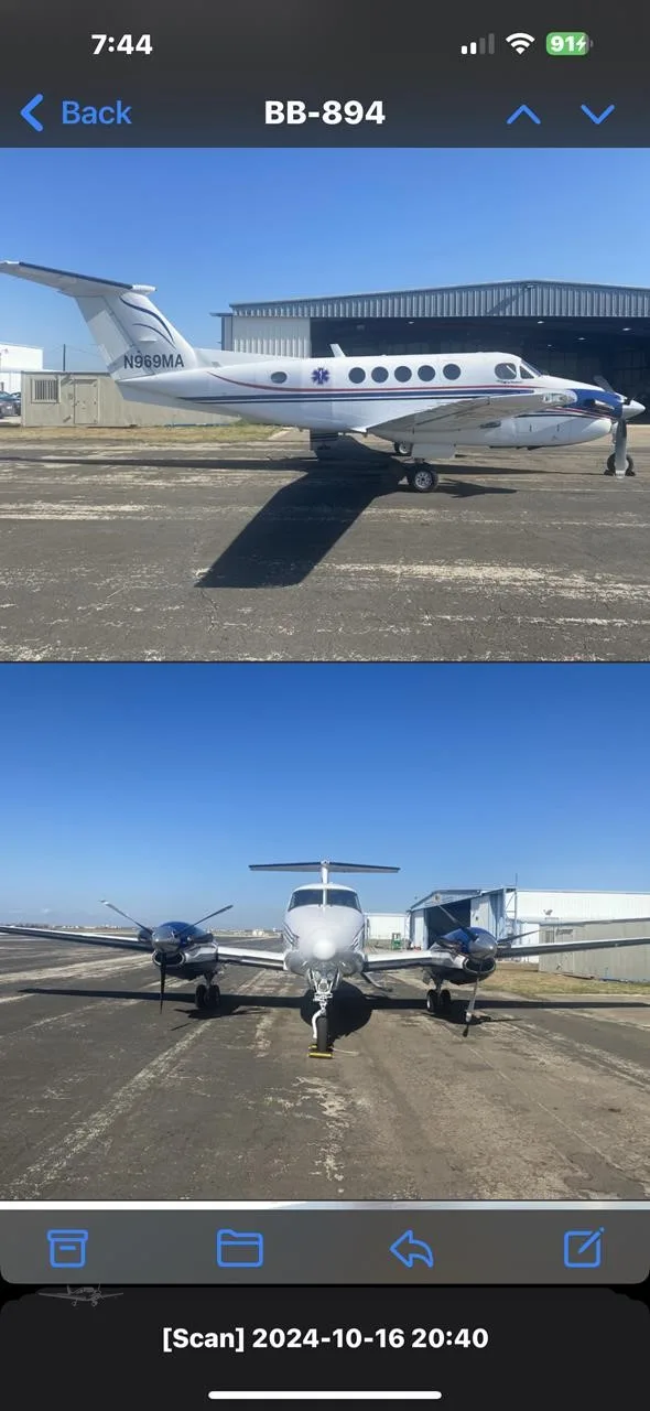 Exterior view of a 1982 BEECHCRAFT KING AIR B200, N969MA.