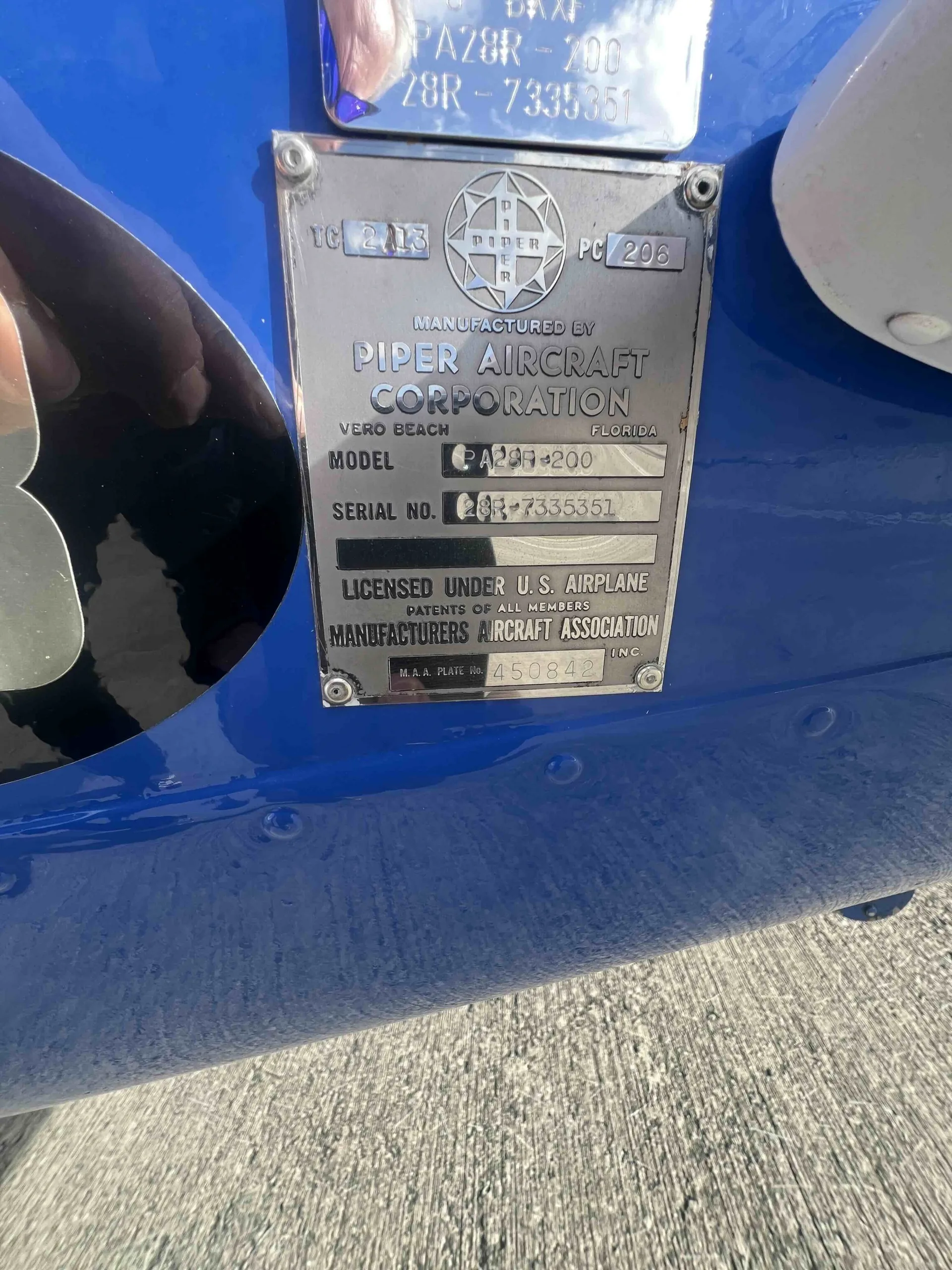 Engine detail of a 1973 Piper PA28R-200 Arrow II.