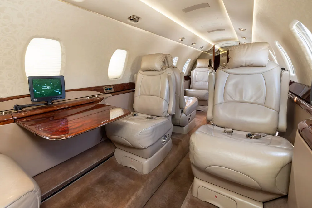 Cabin interior of a 2005 Cessna Citation Sovereign.
