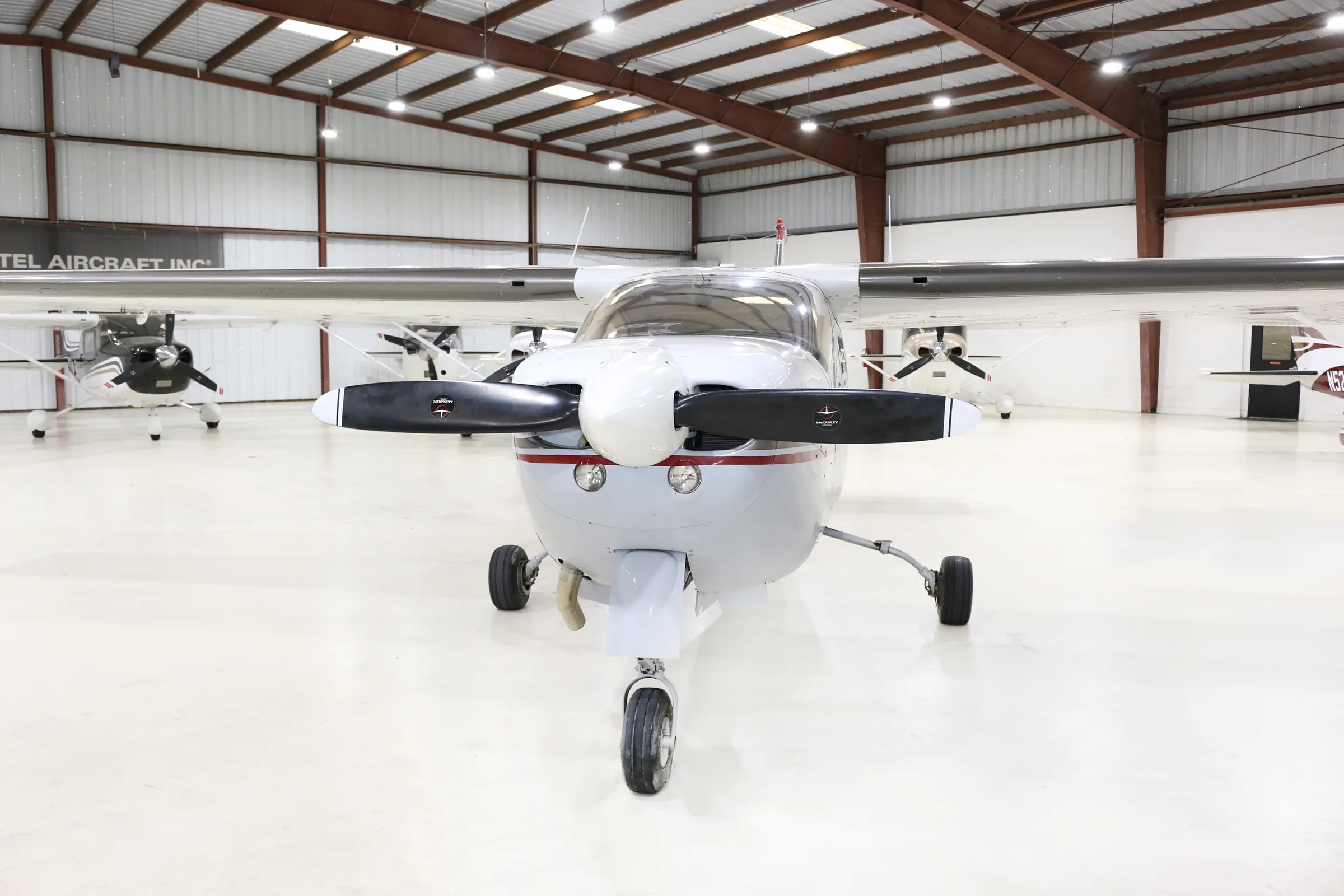 Exterior view of a 1974 Cessna 177RG, N1948B.