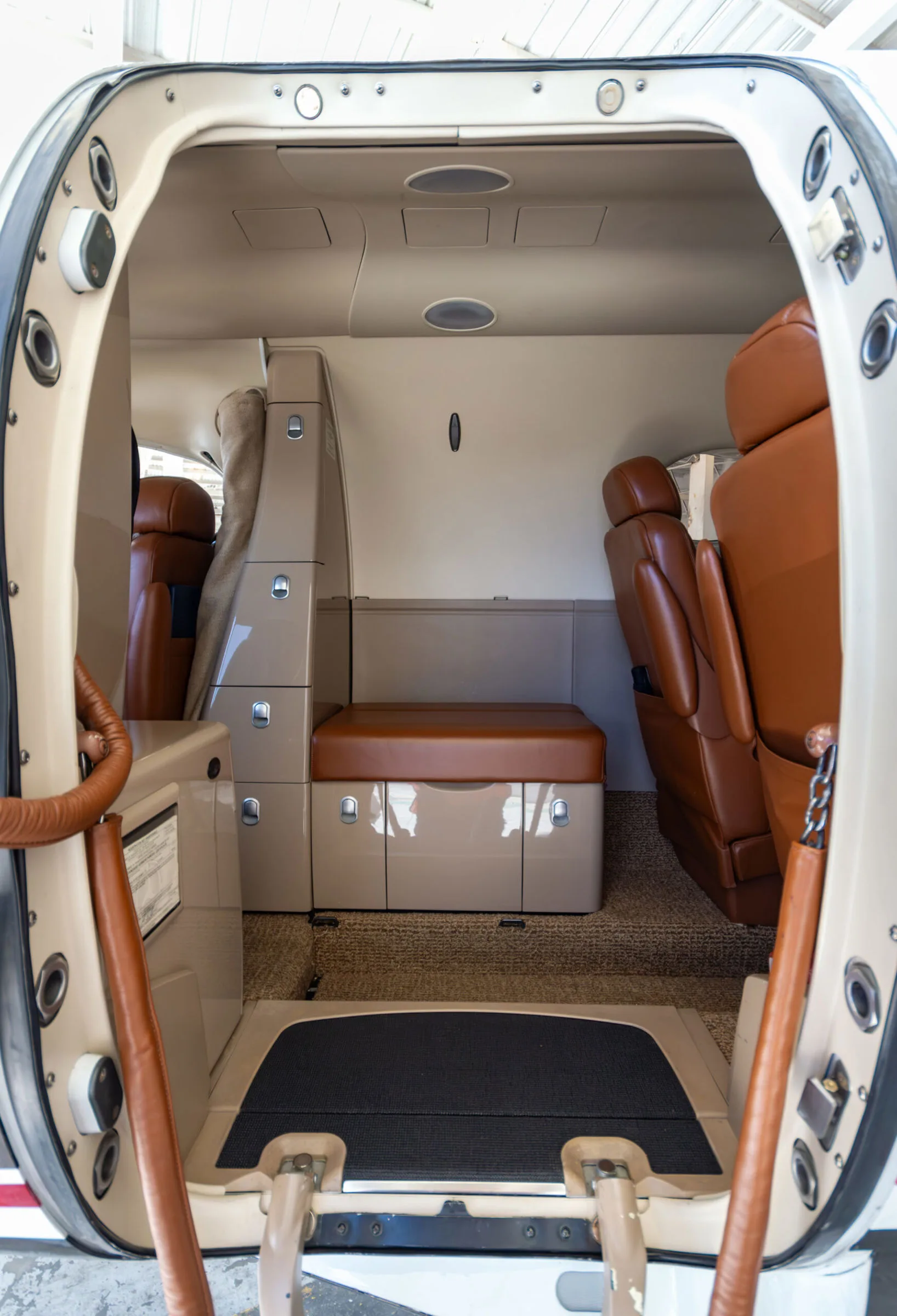 Cabin interior of a 2008 Cessna Citation Mustang.