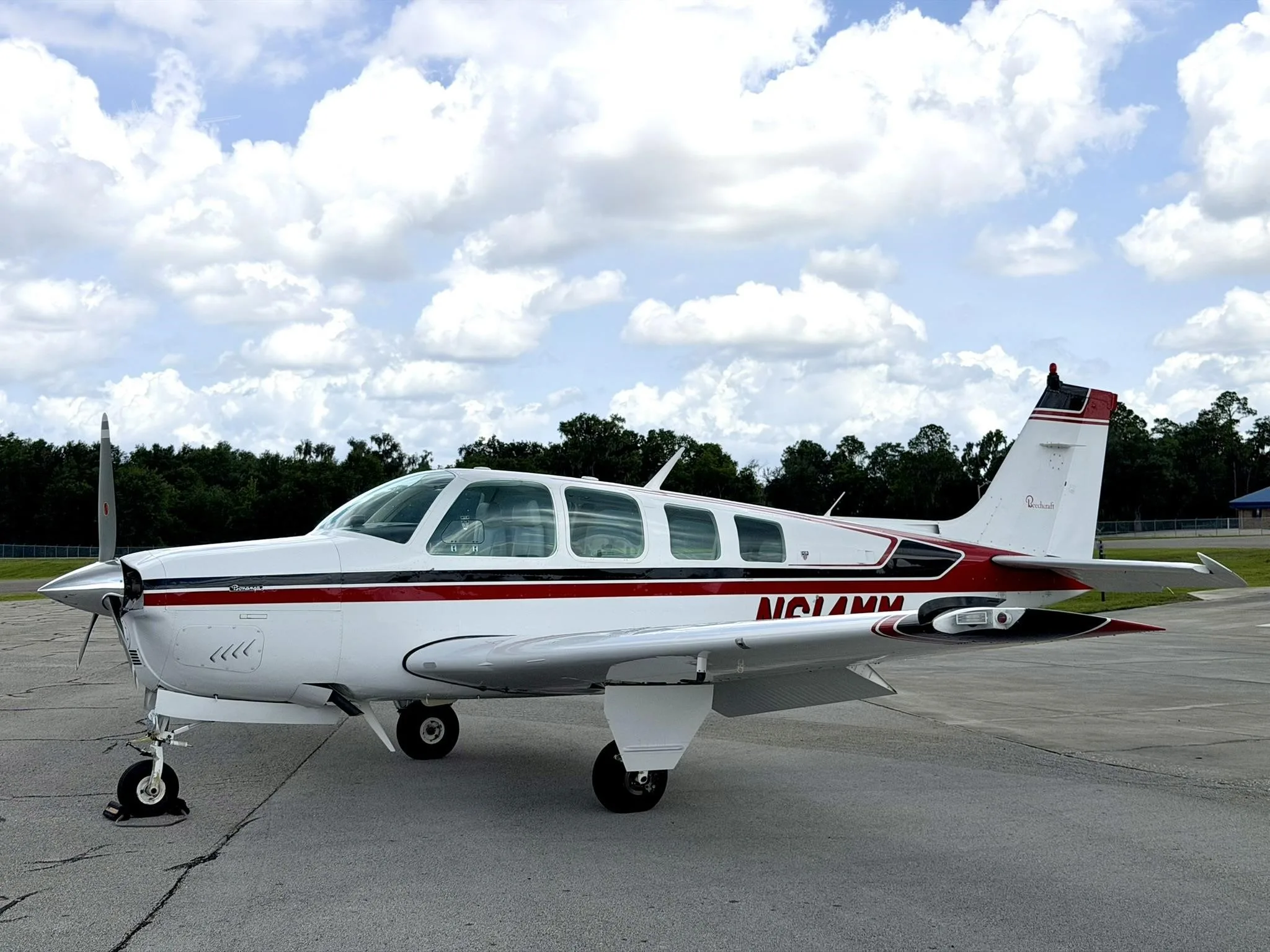 Exterior view of a 1980 BEECHCRAFT A36 BONANZA, N614MM.