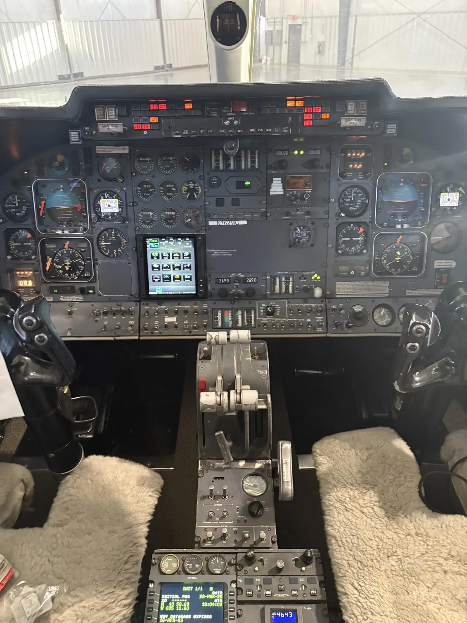Cockpit and instrument panel of a 1982 LEARJET 55.