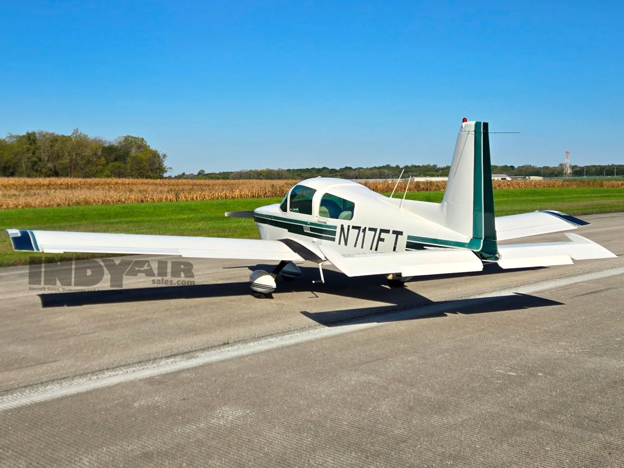 Exterior view of a Grumman AA5A, N717FT.