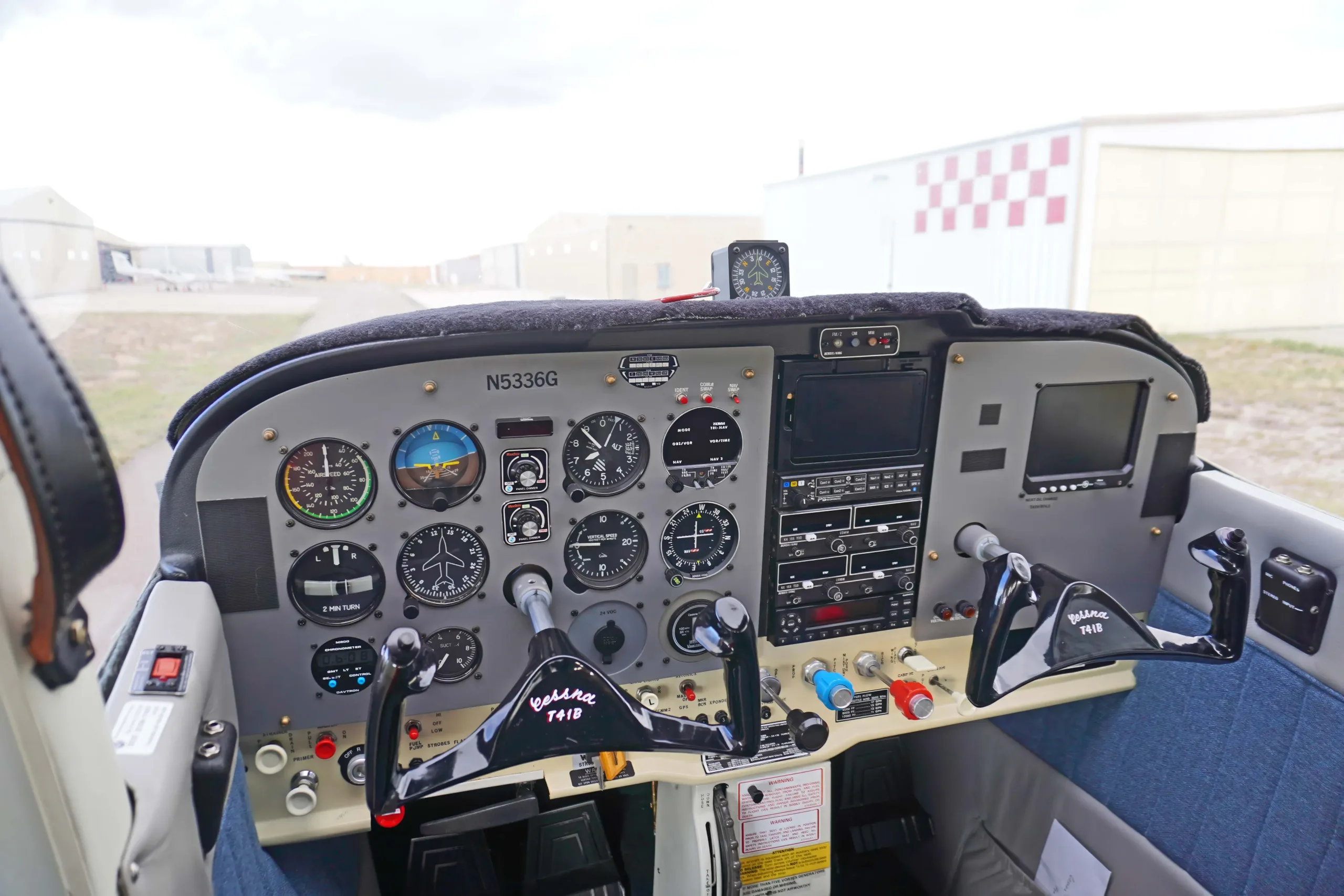 Cockpit and instrument panel of a 1967 Cessna.