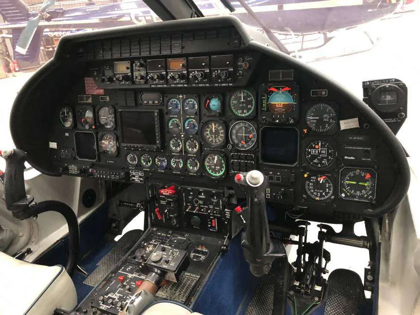 Cockpit and instrument panel of a 1990 Agusta.
