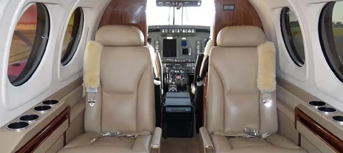 Cabin interior of a 2013 Beechcraft King Air C90GTx -135A’s Collins Pro-Line 21 Raisbeck.