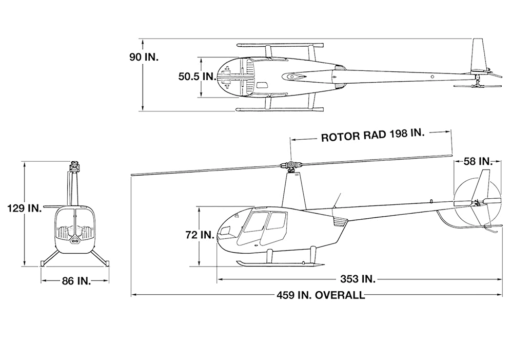 Specification or layout diagram for a 2004 Robinson R44 Raven II.