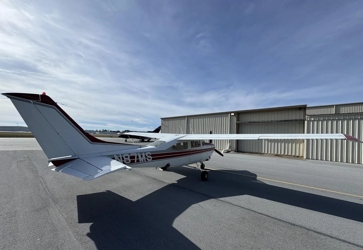 Exterior view of a 1977 Cessna T210 Centurion.