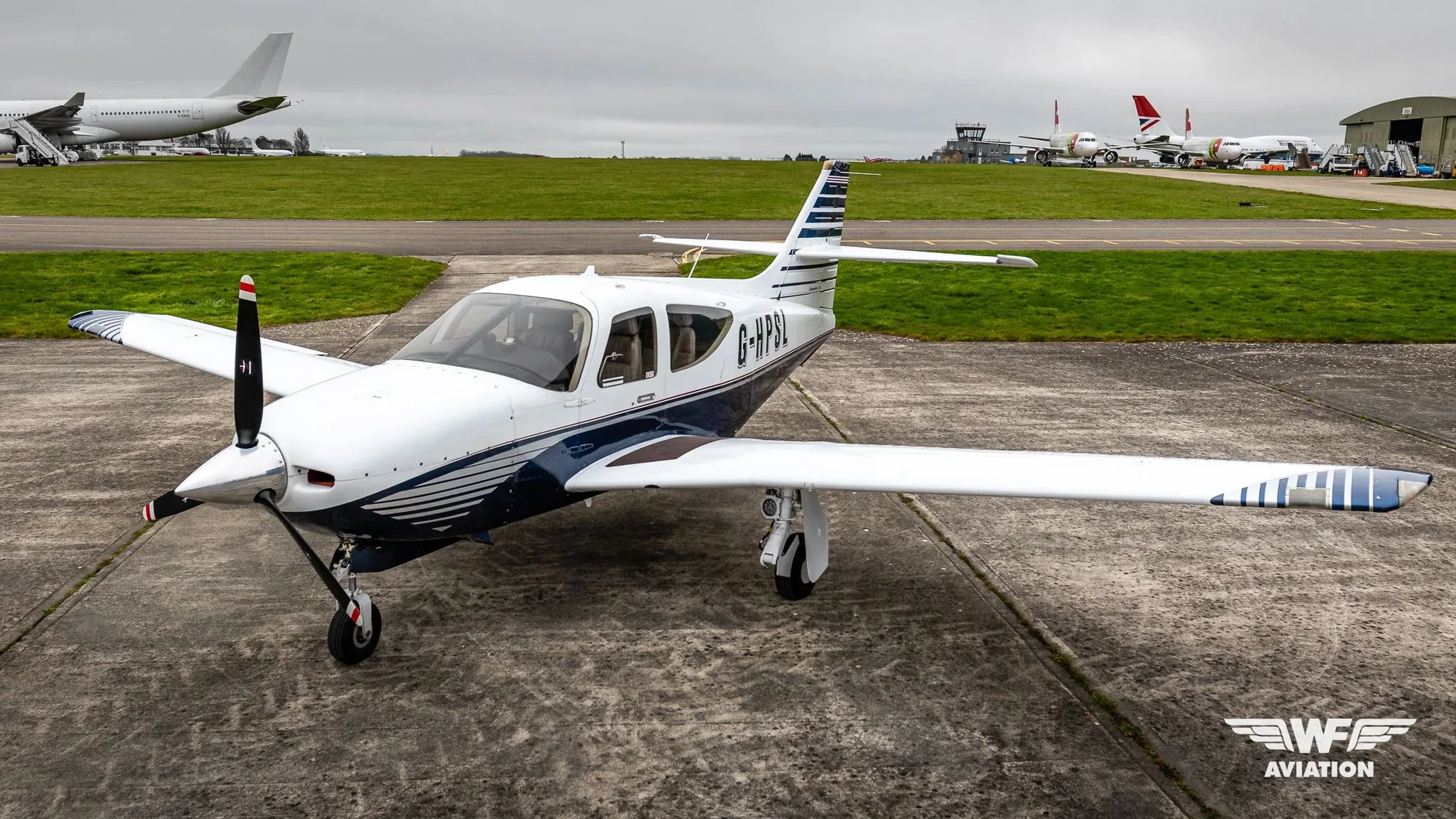 Exterior view of a 2001 Rockwell Commander 115, G-HPSL.