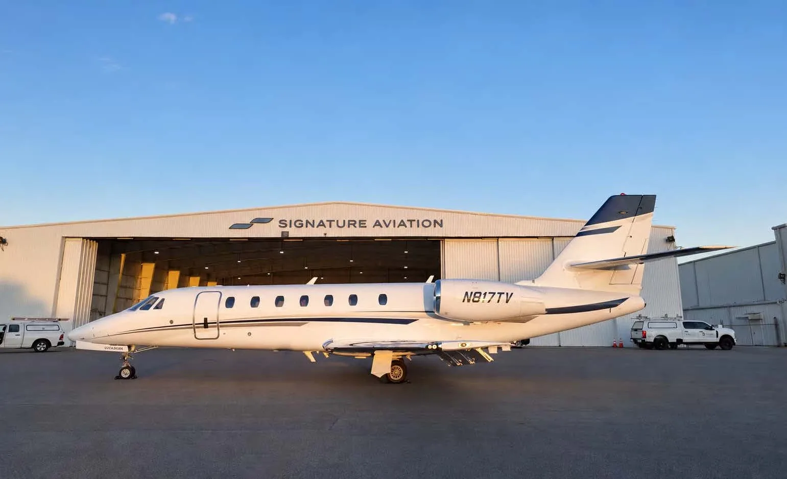 Exterior view of a 2008 Cessna Citation Sovereign, N817TV.