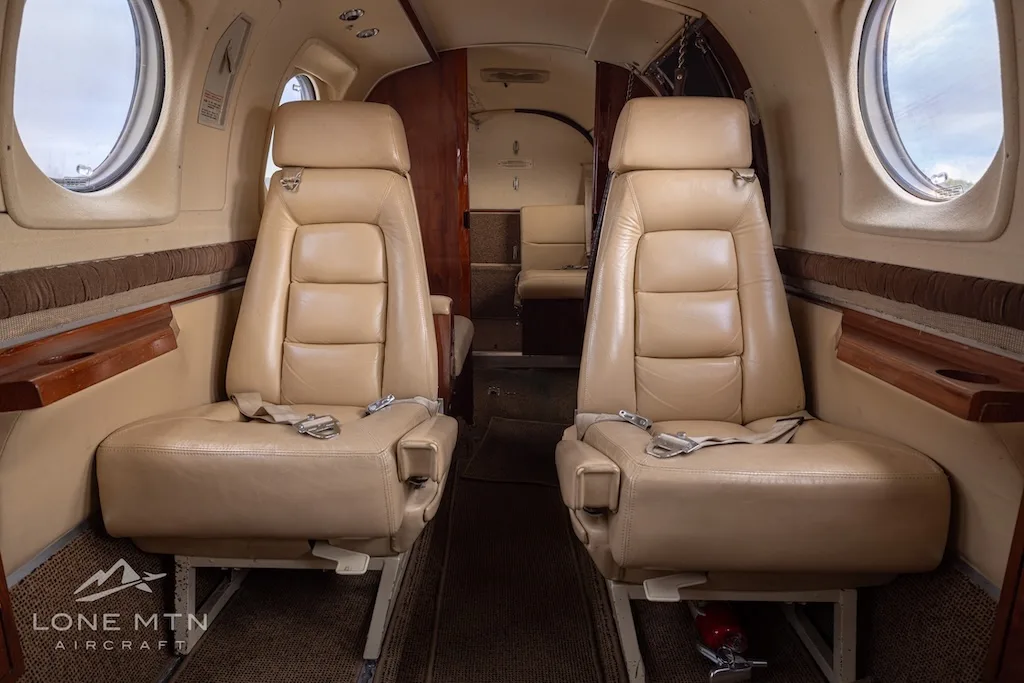 Cabin interior of a 1980 Beechcraft King Air F90.