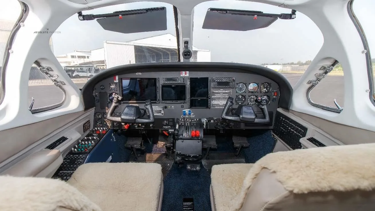 Cockpit and instrument panel of a 1980 CESSNA 414A.