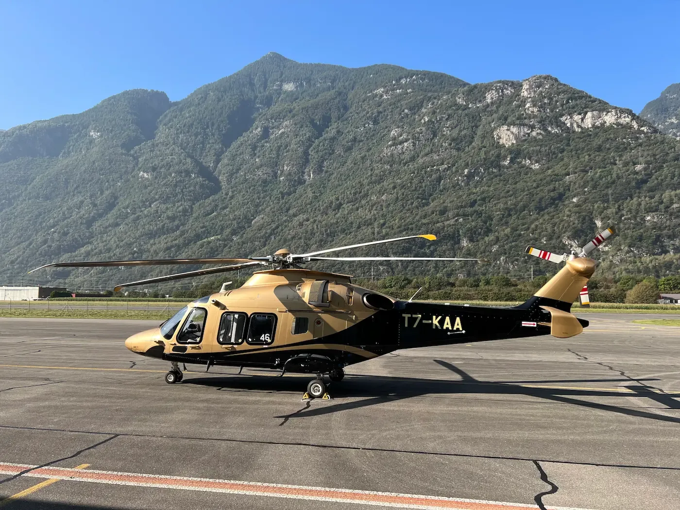 Exterior view of a 2023 Leonardo AW169, T7-KAA.