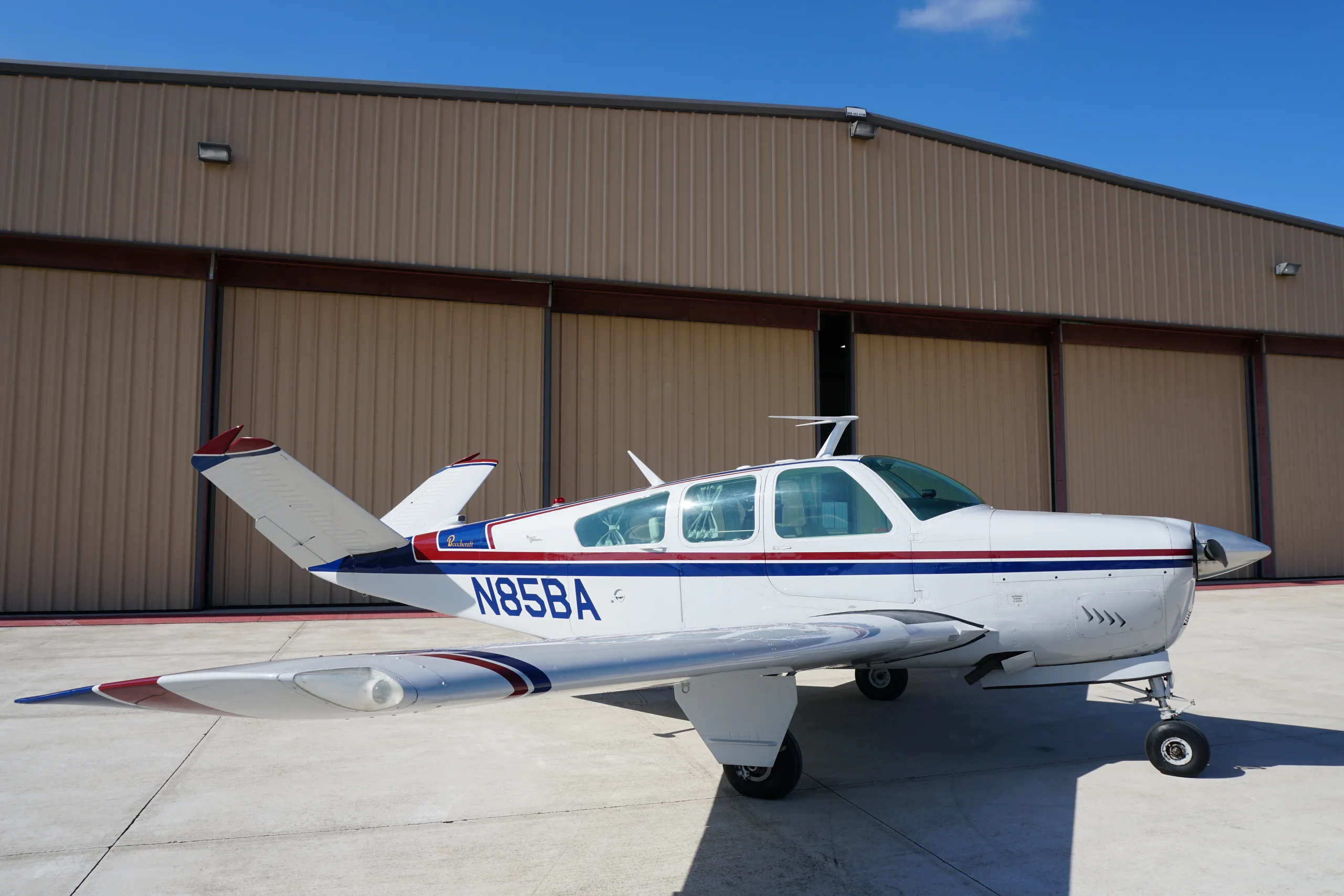 Exterior view of a 1968 Beechcraft Bonanza V35A SN D-8820, N85BA.