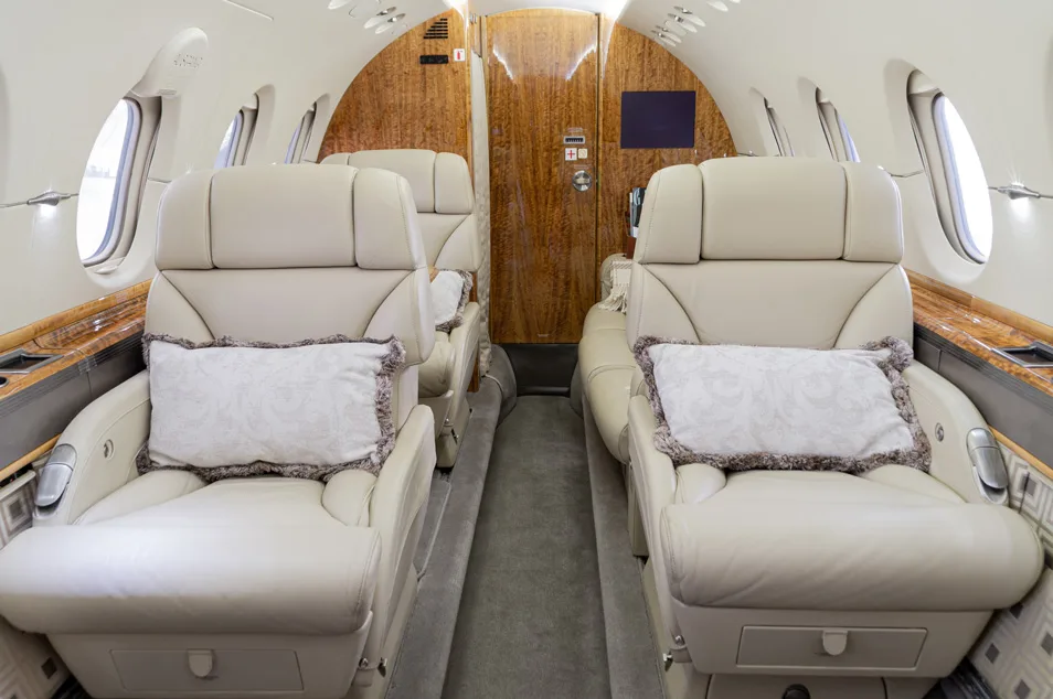 Cabin interior of a 2010 Hawker 900xp.