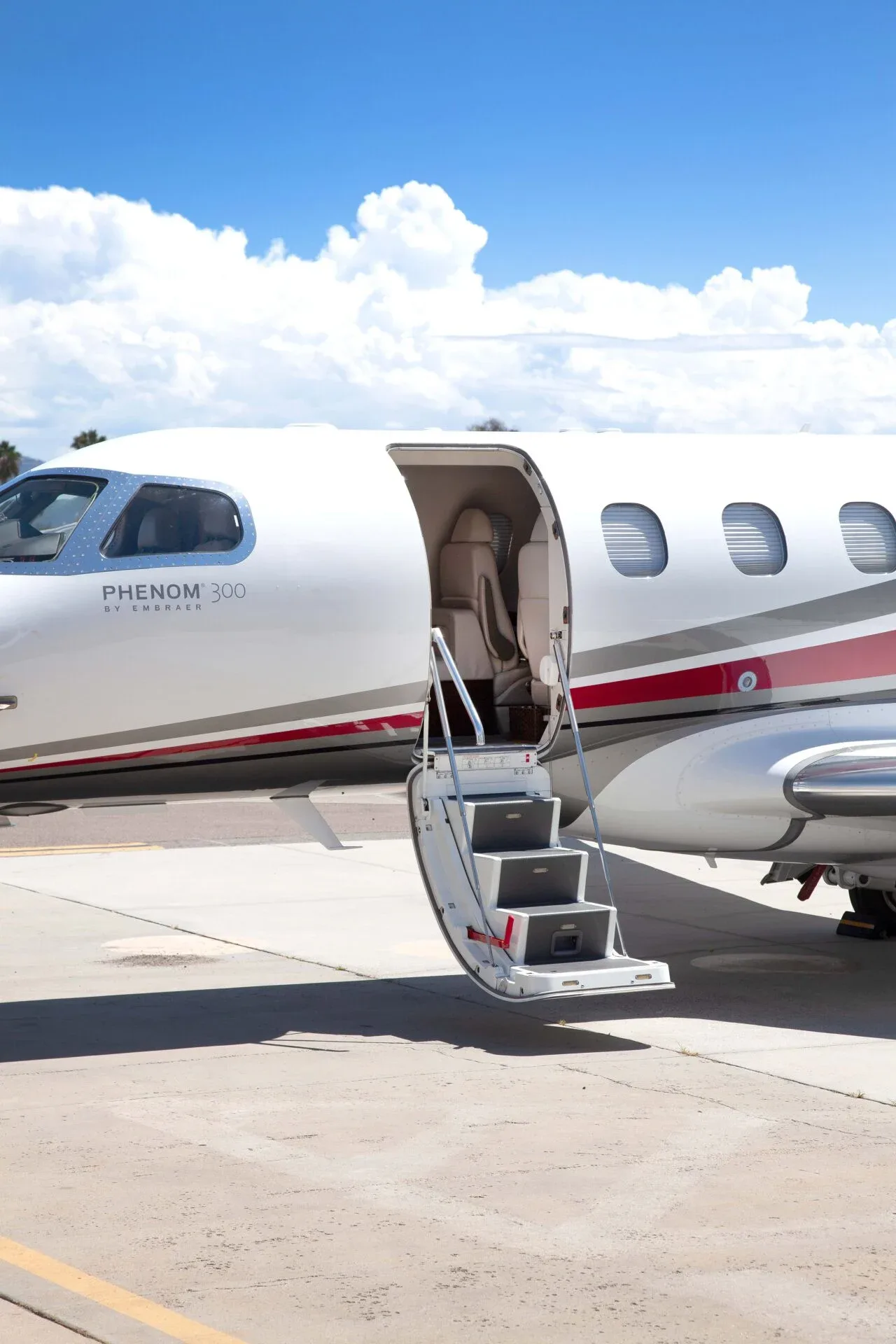 Exterior view of a 2017 Embraer Phenom 300.