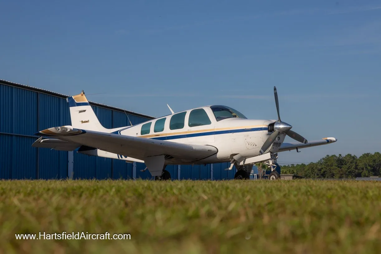 Exterior view of a 1981 Beechcraft A36 Bonanza.