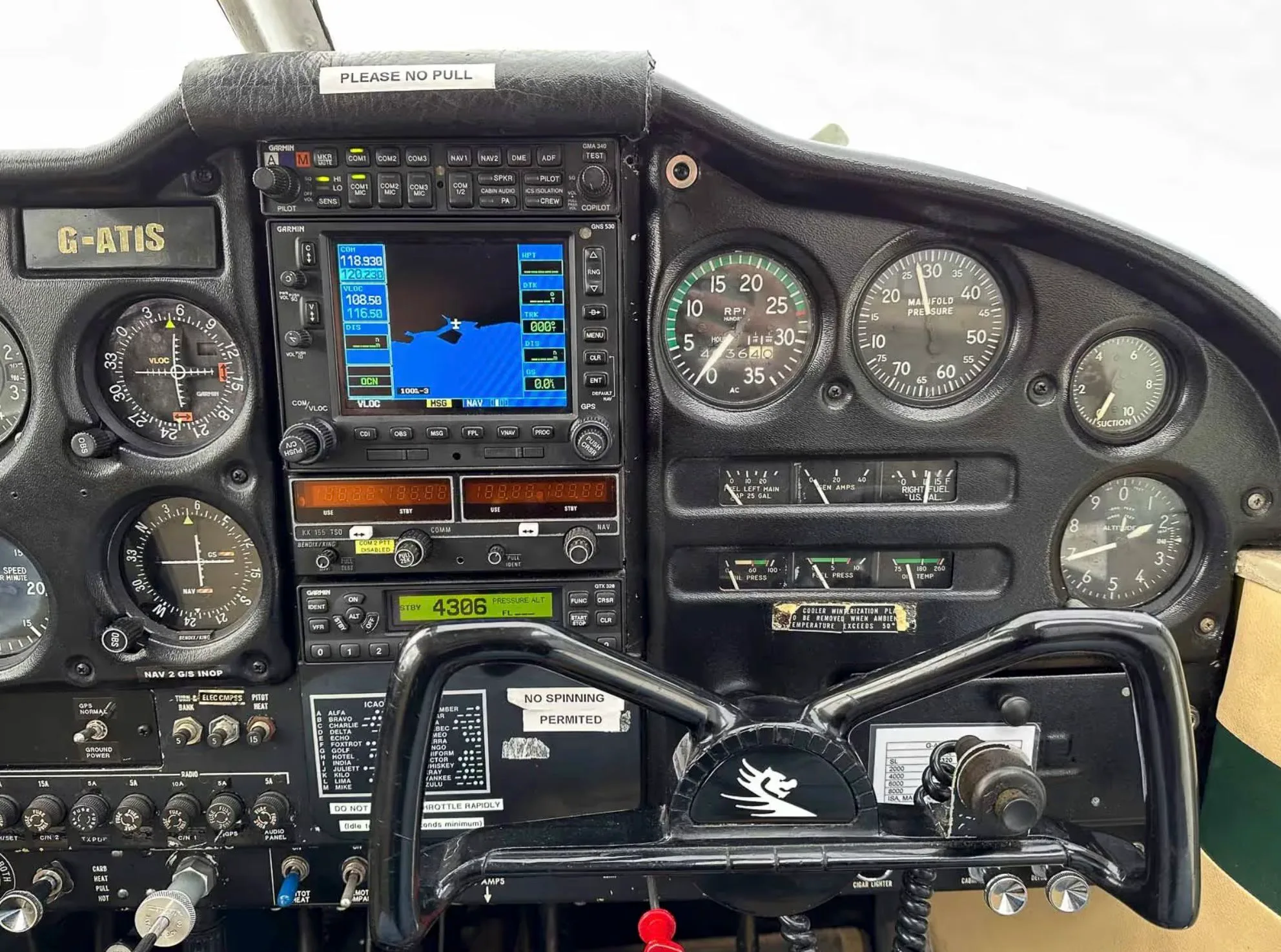 Cockpit and instrument panel of a 1965 Piper PA-28-160 Cherokee.