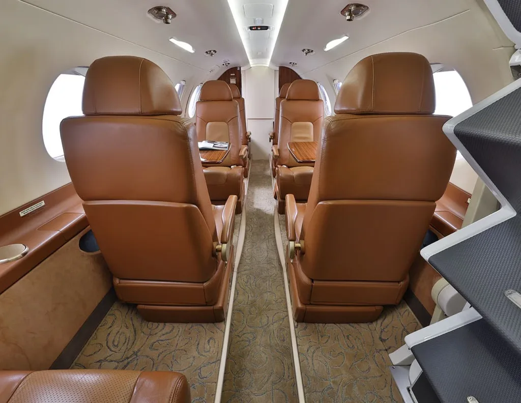 Cabin interior of a 2015 Embraer Phenom 300.