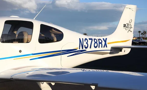 Exterior view of a 2004 Cirrus SR20, N378RX.