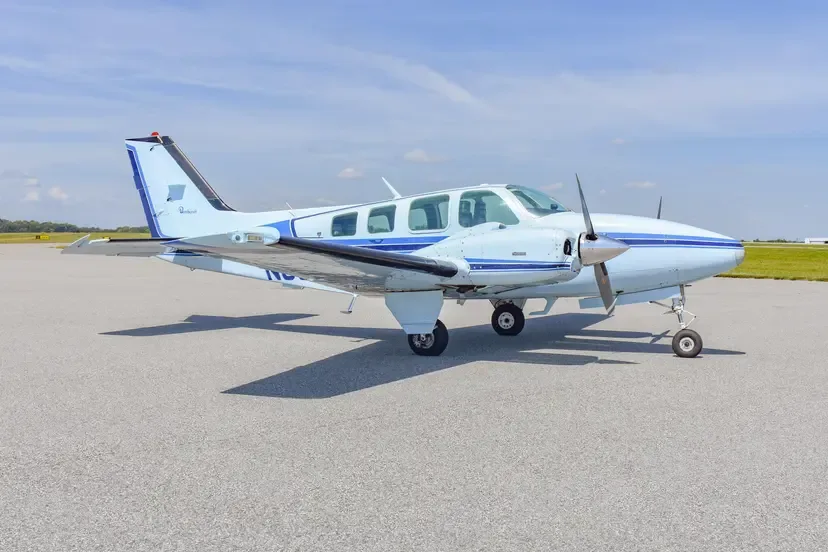 Exterior view of a 1977 Beechcraft Baron 58.