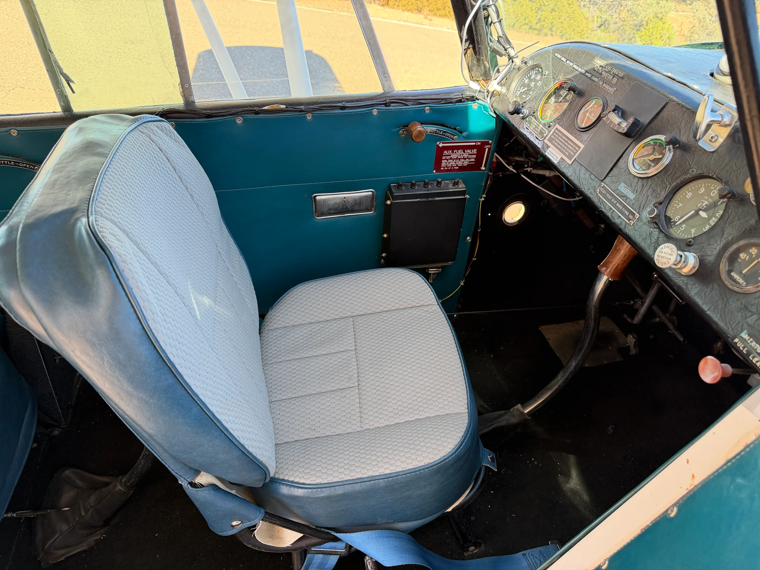 Cockpit and instrument panel of a 1949 Aeronca 7AC.