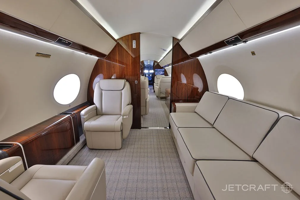 Cabin interior of a 2013 Gulfstream G650ER.