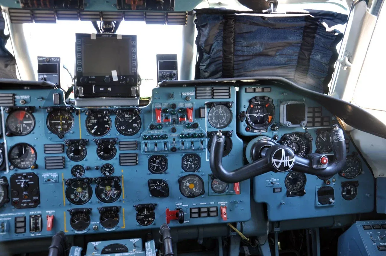 Cockpit and instrument panel of a 1992 Antonov.