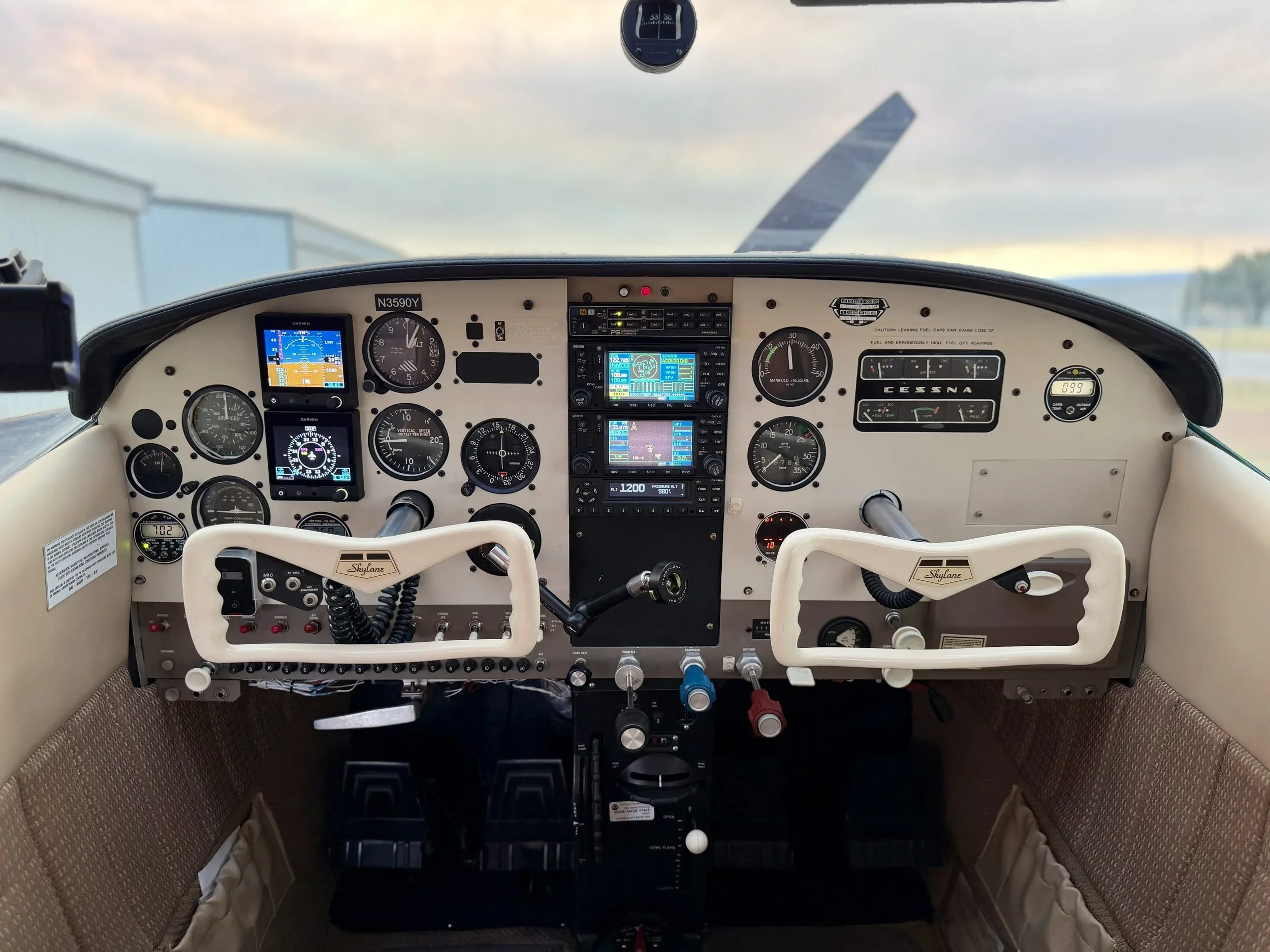 Cockpit and instrument panel of a 1963 Zane Co Aero 182F SKYLANE.