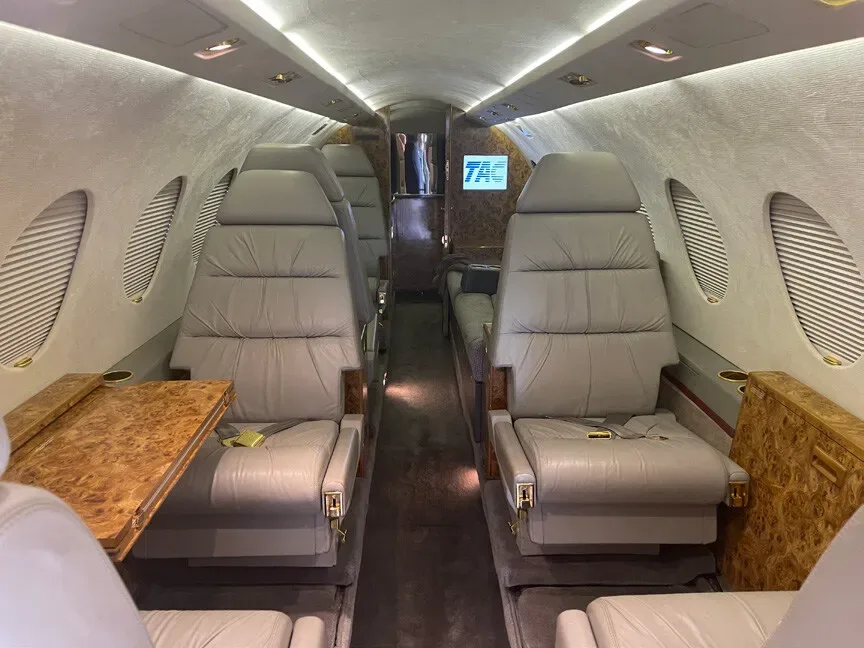 Cabin interior of a Dassault Falcon 50.