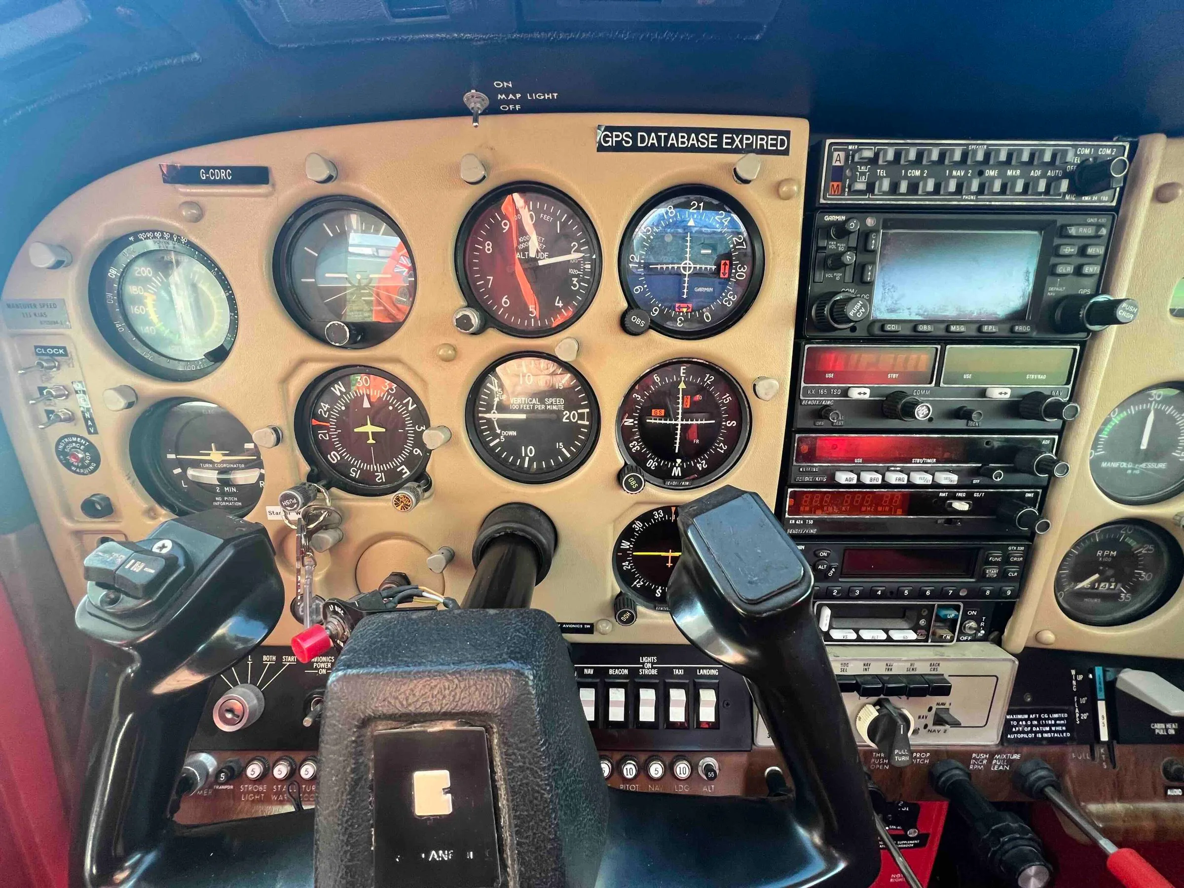 Cockpit and instrument panel of a 1979 Cessna 182Q Skylane.