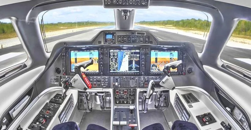 Cockpit and instrument panel of a 2012 EMBRAER PHENOM 300.