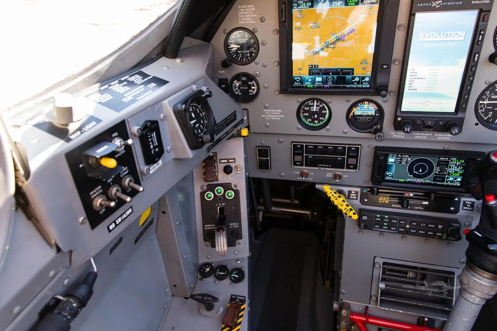 Cockpit and instrument panel of a 1985 PILATUS PC-7.