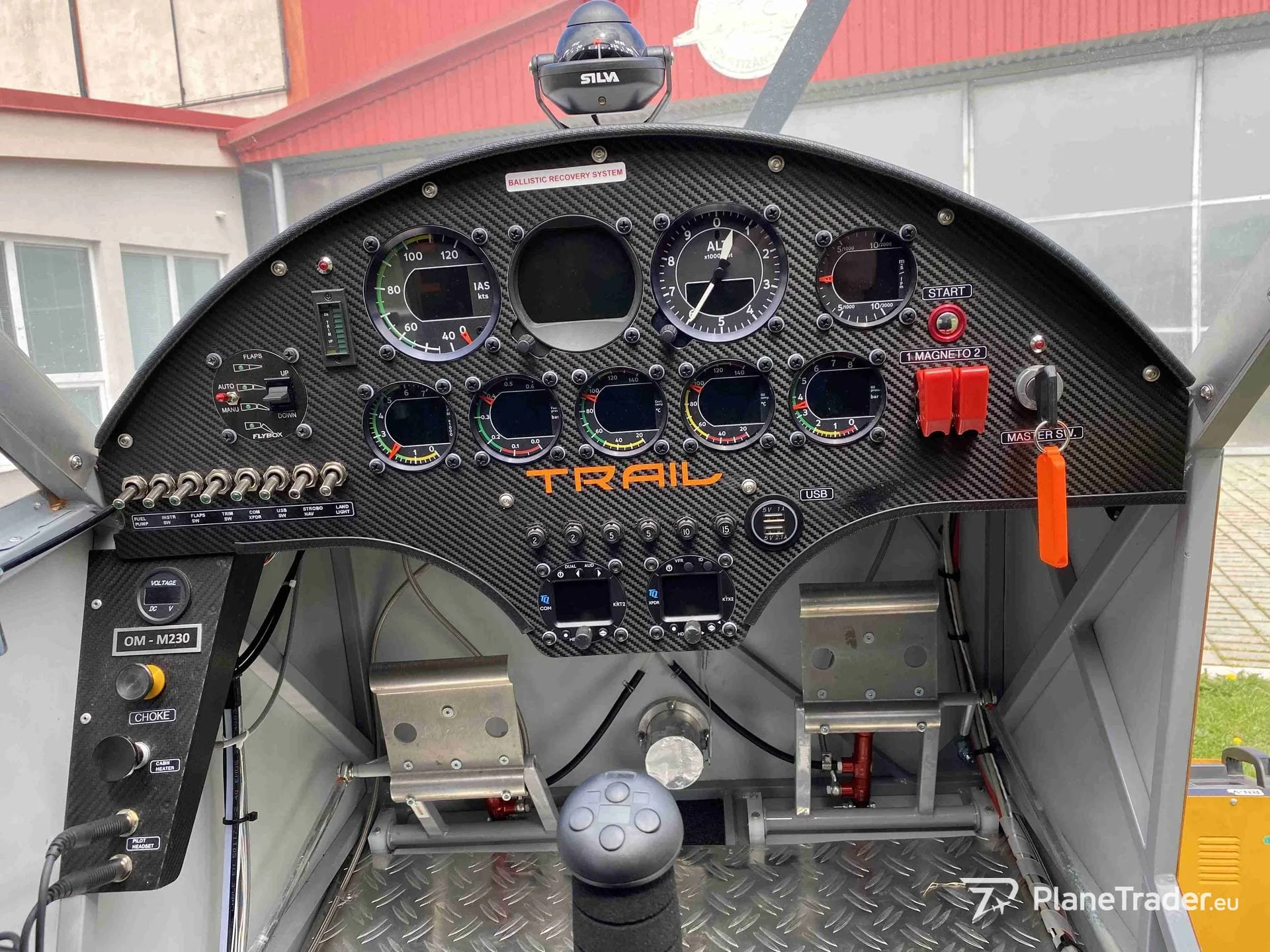 Cockpit and instrument panel of a 2021 Groppo Trail.