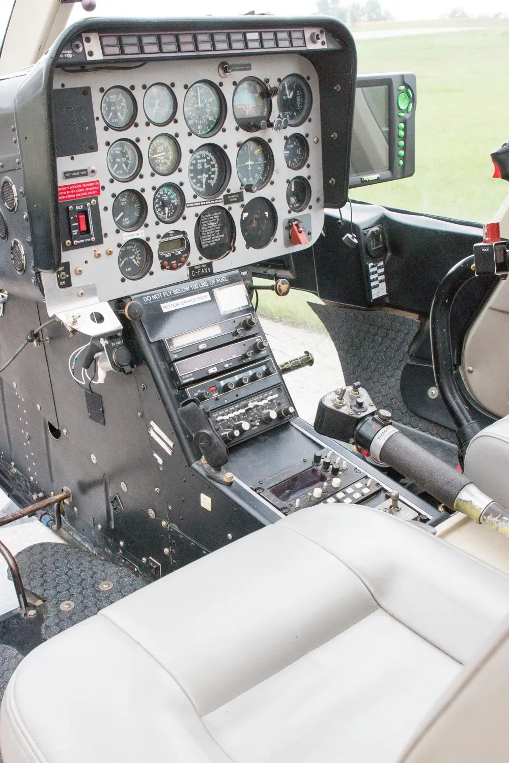 Cockpit and instrument panel of a 1981 Bell Longranger.