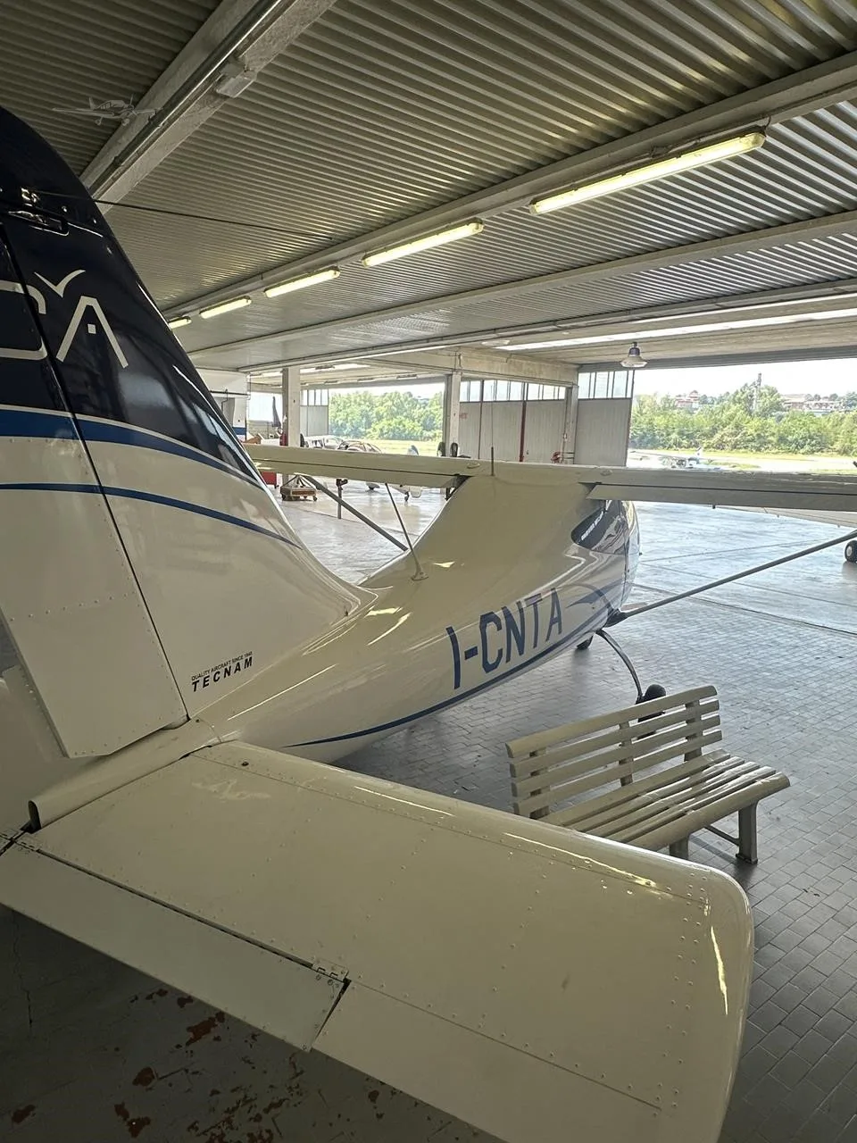 Exterior view of a 2018 TECNAM P2008 JC, I-CNTA.