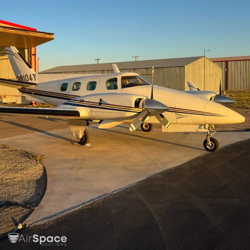 Exterior view of a 1976 Beechcraft 60 Duke, N9104Y.