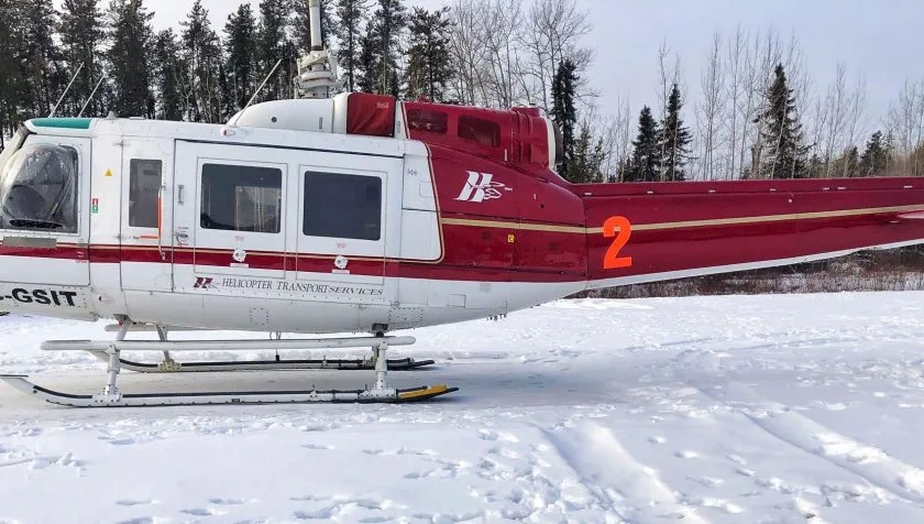 Exterior view of a 1973 Bell 205A1 30120, C-GSIT.