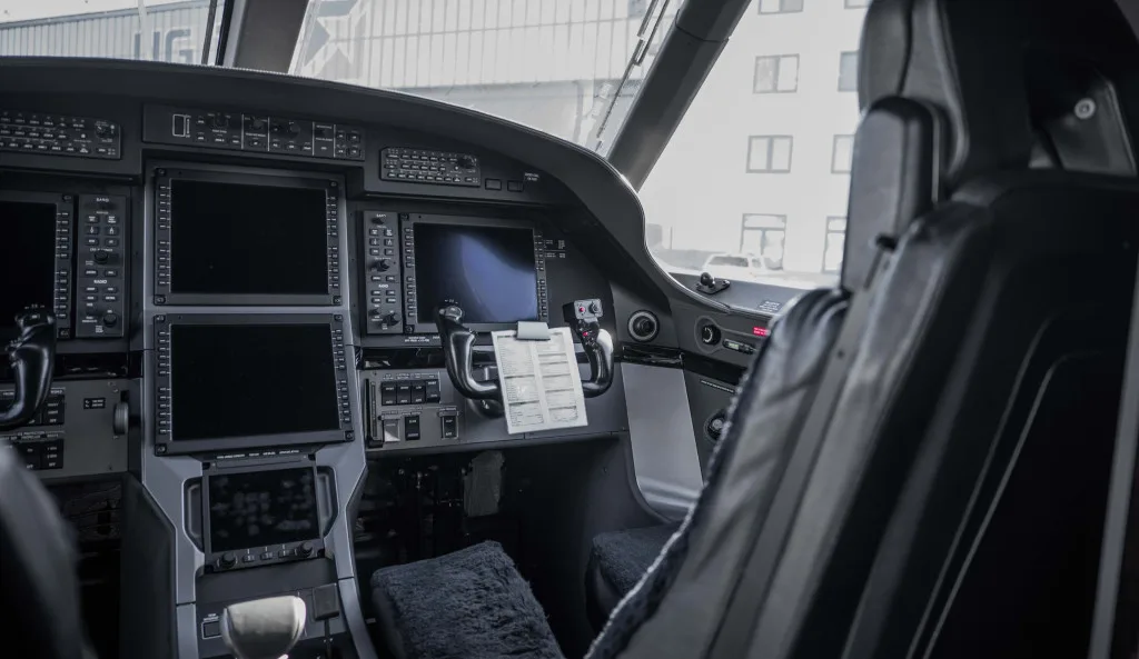 Cockpit and instrument panel of a 2022 Pilatus.