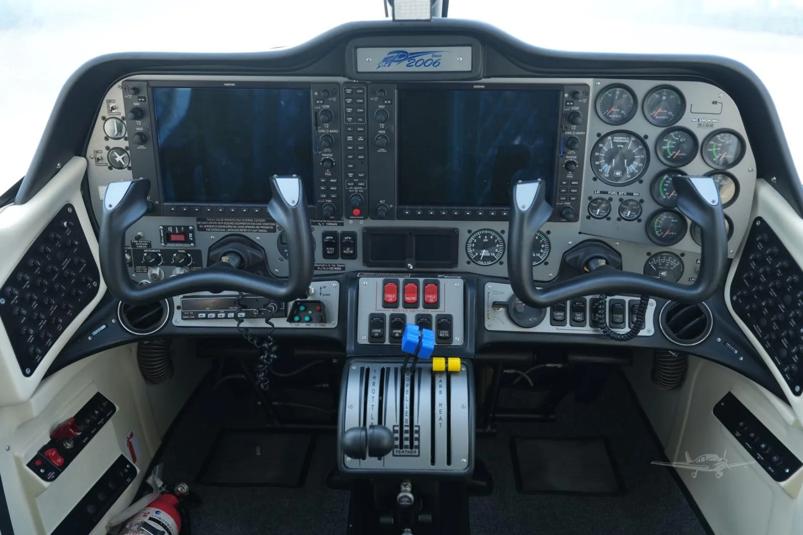 Cockpit and instrument panel of a 2019 TECNAM P2006T.