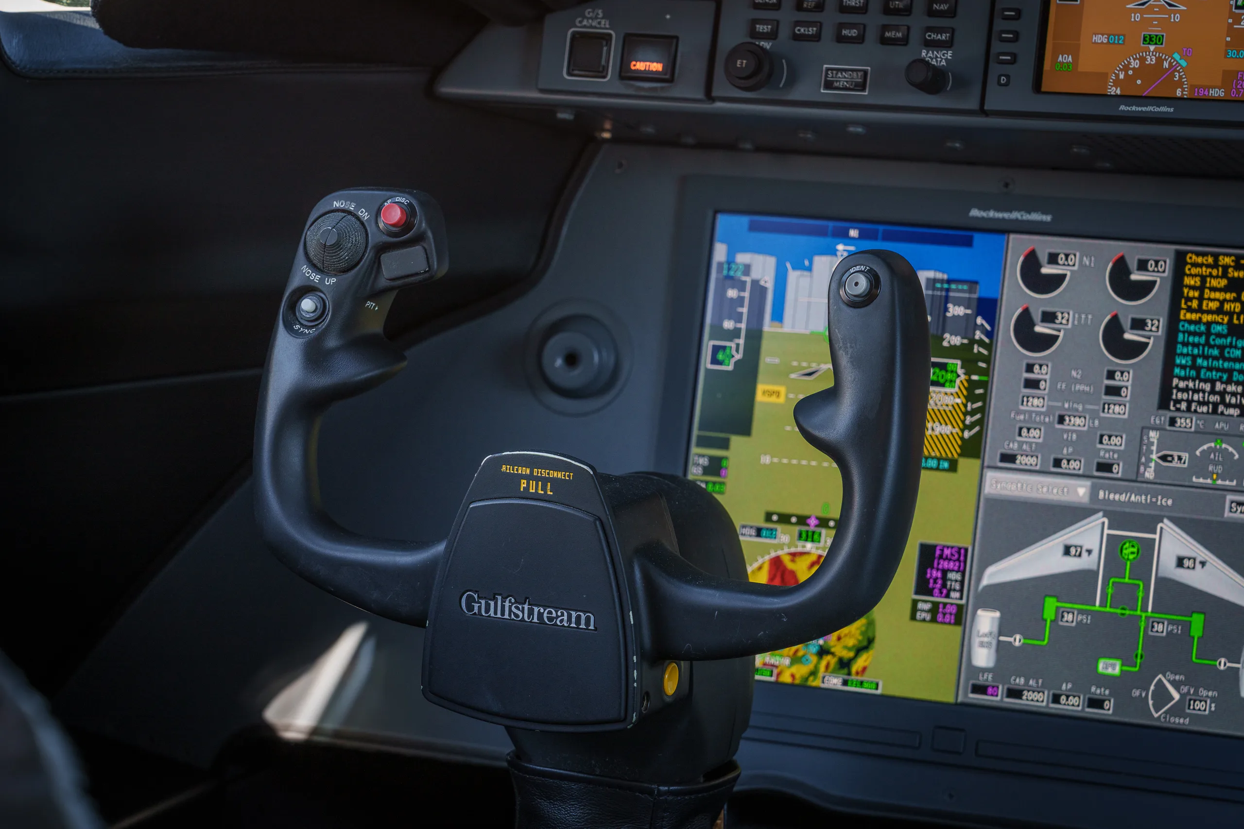 Cockpit and instrument panel of a 2019 Gulfstream G280 2169.