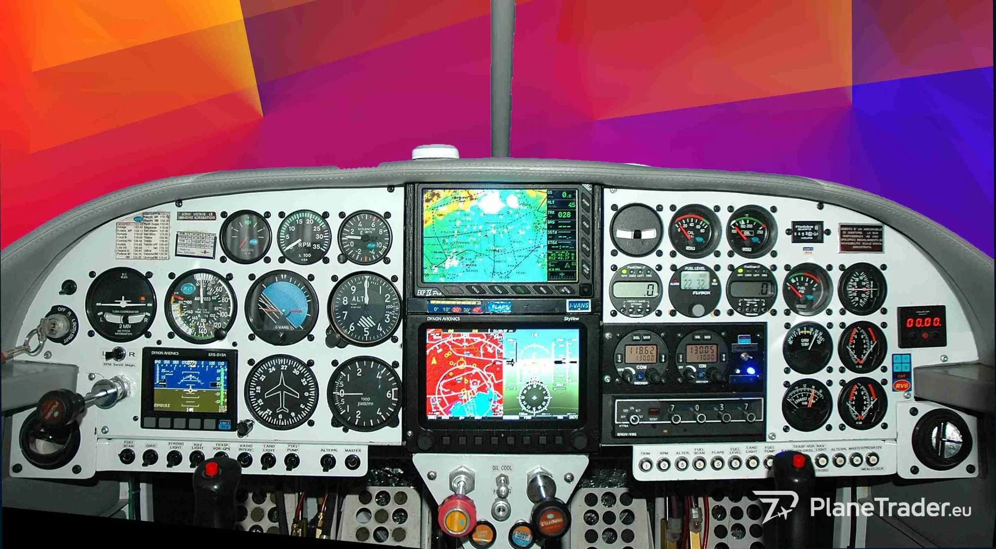 Cockpit and instrument panel of a 2001 Vans RV6 A.