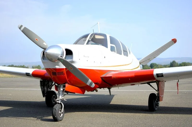 Exterior view of a 1955 Beechcraft F35 BONANZA.