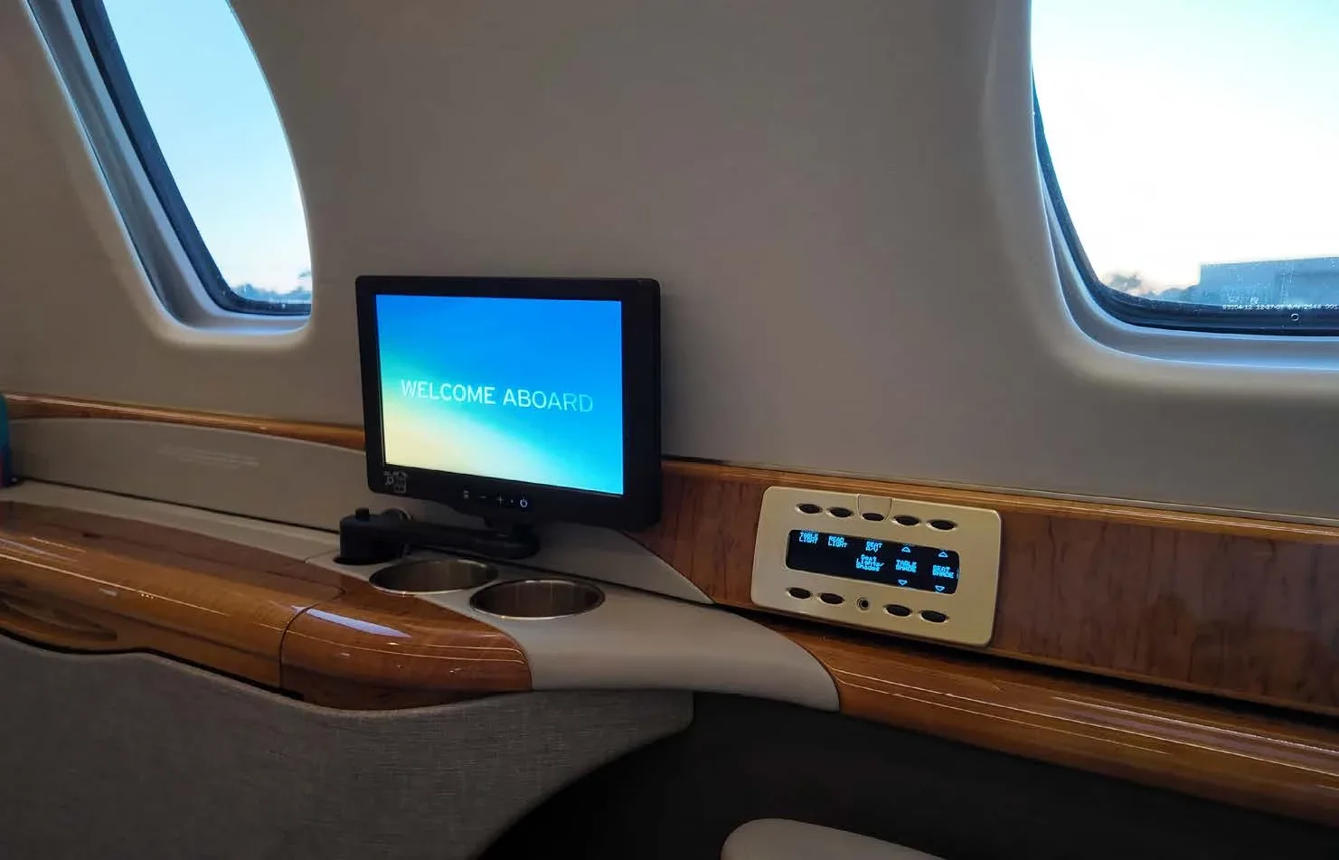 Cabin interior of a 2008 Cessna Citation Sovereign.