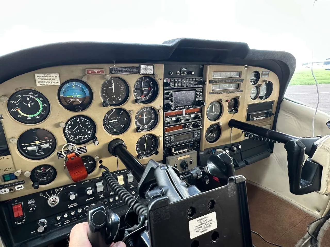 Cockpit and instrument panel of a 1973 Cessna C182 P.